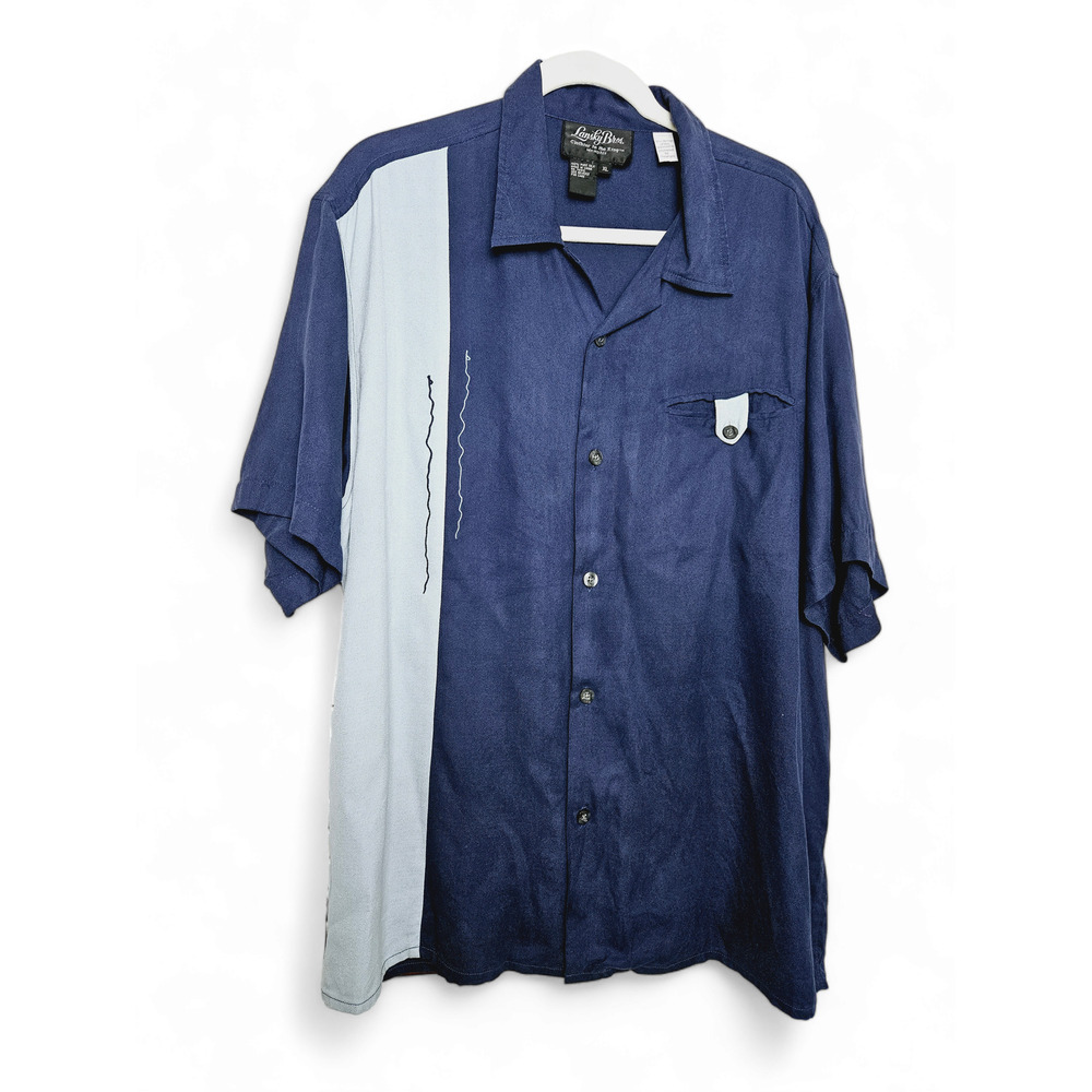 Lansky Bros Clothier to the King Mens Silk Button Down Shirt Sz XL Bowling Retro